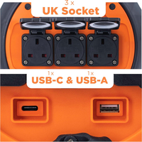 Enrouleur de câble mobile 5-en-1 de 15 m pour camping-car, avec rallonge britannique, RCD, MCB, ports USB A+C et éclairage LED