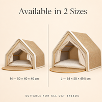 Mobilier d'intérieur pour animaux de compagnie : Maison pour chat en bois en forme de A avec toit à gratter en jute, coussin amovible et rideau d'intimité, OEM