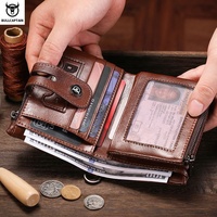 Portefeuille rétro en cuir de marque BULLCAPTAIN, vente en gros, double pliage, grande capacité, avec fermeture éclair, poche à monnaie épaissie, porte-cartes