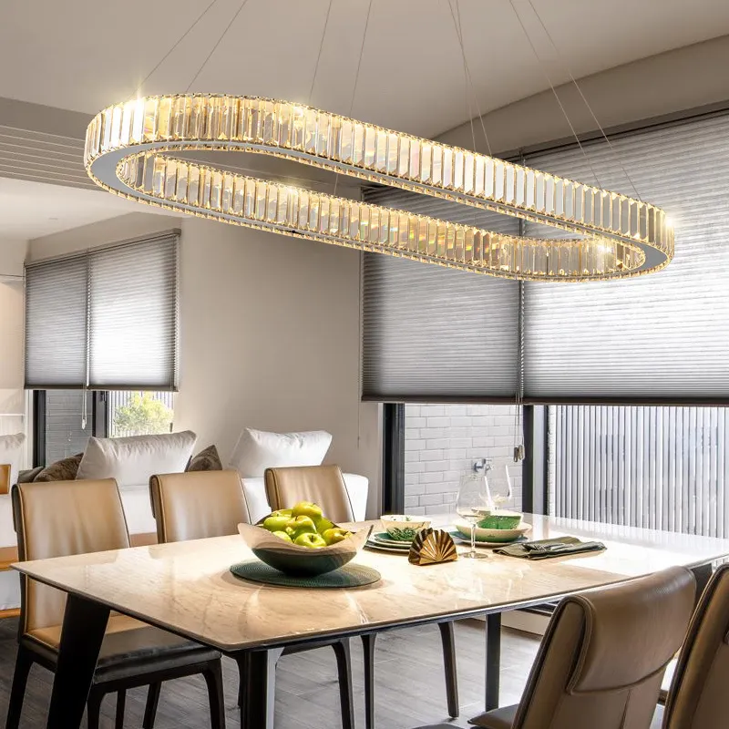 QianYu Light luxury Modern Hanging Lighting Luxury Circle Rings Pendant Light Ceiling Gold LED Crystal Chandelier