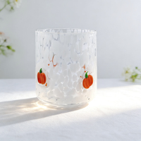 Vente en gros de gobelets à jus en verre personnalisés avec icône 3D et patch à points colorés, réutilisables, adaptés aux aliments, compatibles micro-ondes et lave-vaisselle