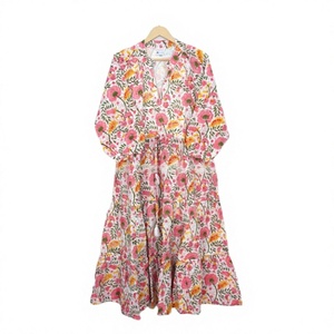 Robe longue décontractée pour femmes et jeunes filles en pur coton tissé, imprimé indien au bloc, taille naturelle, style bohème vintage, pour l'été, vente en gros - Product Image 1