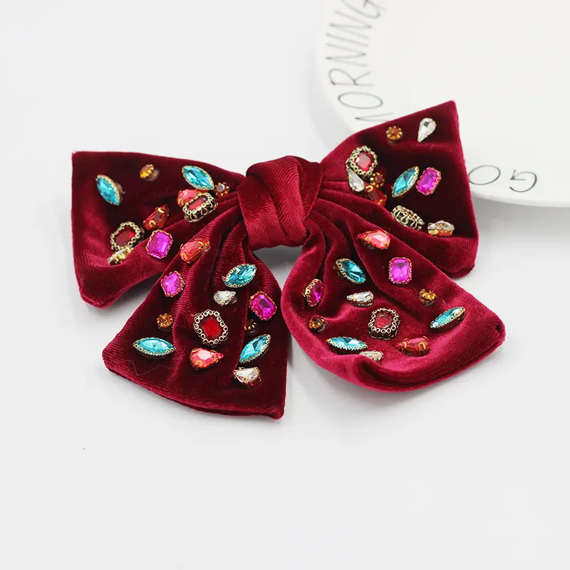 Red Velvet Rainbow Rhinestone Butterfly Hair Bows Clip Glitter Hair Clips Acrylic Beads Accessories
