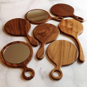 HD gỗ trang điểm cầm tay Vòng gương, xách tay nhỏ gọn gương, có thể được treo gương mỹ phẩm, du lịch cầm tay nhỏ gương - Product Image 2