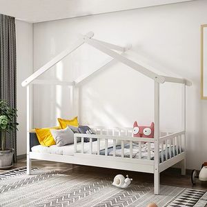 Cuna de Madera Maciza Tipo Casita Multifuncional Montessori para Niños Pequeños con Barandilla de Almacenamiento para Dormitorio de Niñas Cama Infantil - Product Image 5