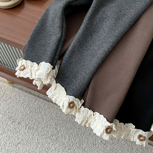 Leggings foderati in pile per bambini eleganti in pizzo Slim Fit per bambine autunno inverno nuovi pantaloni caldi e versatili - Product Image 4