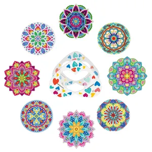 SONGWOO Hadiah Ulang Tahun Berlian Resin Kualitas Tinggi dengan Stand 8Pack Mandala 5D DIY Kit Lukisan Seni Berlian Coaster