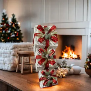 Set Of 3 White Warm White LED Christmas Decorations Gift Boxes IP65 Rated For Outdoor Use