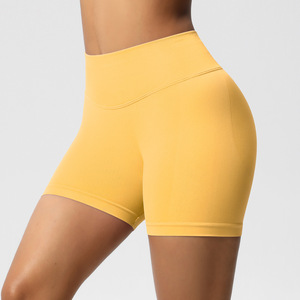 Shorts Deportivos de Cintura Alta para Mujer, Diseño Sólido, 3 Pulgadas, Acanalados, Sin Costuras, con Efecto Levanta Glúteos, Transpirables, de Nailon y Spandex, para Pilates - Product Image 4