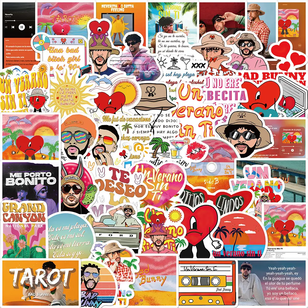50Pcs Famous Bad Bunny Un Verano Sin Ti Cartoon Graffiti Sticker Pack For Fans Phone Skateboard Waterproof Music Sticker