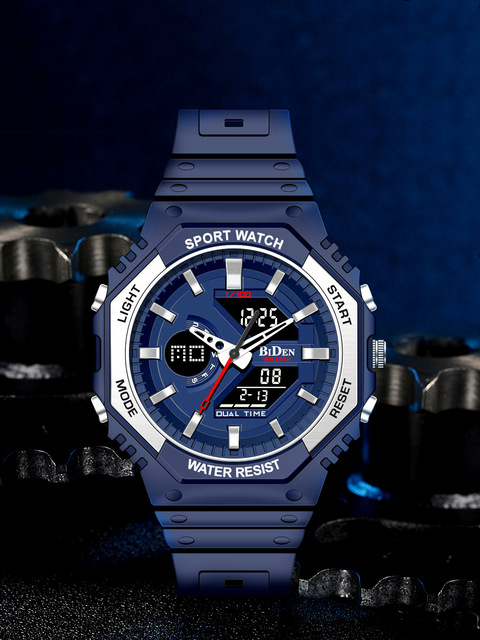BIDEN R005 New Trendy Quartz Wristwatch Chronograph Waterproof Calendar Analog Dual LED Wrist Watch Fashion for Men Montre Reloj