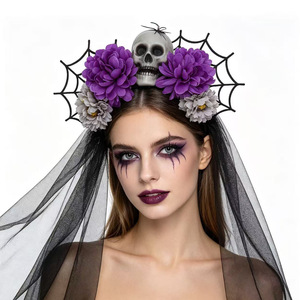 Nueva Diadema de Malla Hecha a Mano para Mujer, para Halloween, Carnaval, Festival del Día de los Muertos, con Diseño de Araña y Flores - Product Image 2