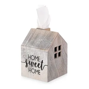 高品质质朴方形纸巾架房屋造型木制纸巾盒