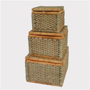 Panier de rangement rectangulaire en bambou direct d'usine avec coffre en osier et poignées de tissage bicolores durables pour les jouets - Product Image 2