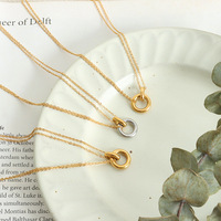 Dainty Collier Rond en Or 18k Pendentif Simple Double Cercle Collier Fermoir en Or Pur Femme