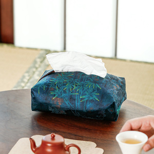 Caja de pañuelos de tela de estilo chino con diseño floral verde para almacenamiento en el hogar y la sala de té - Product Image 3