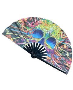 Customized Black Hand Held Bamboo Hand Fan with Fabric Logo Personalized Big Folding Bamboo Crafts - Product Image 5