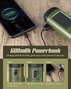 Solar Powered Hand-Crank LED Flashlight Multi-Functional ABS Emergency <b>Lighting</b> Outdoor Camping IP45 Rated 30000 Hours <b>Working</b> - Product Image 2