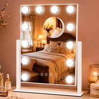 OEM ODM for Design Square Standing Makeup Mirror Touch Switch Magnifying 12 LED Lighted Ultra-Bright Metal+Glass