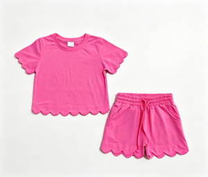Conjunto Casual de 2 Piezas para Niñas, Camiseta de Manga Corta con Dobladillo Festoneado de Color Sólido y Pantalones Cortos con Cordón, <span class=keywords><strong>Ropa</strong></span> de Verano para Niños, <span class=keywords><strong>Ropa</strong></span> de Algodón - Product Image 3