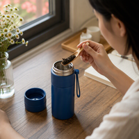 Gobelet isotherme personnalisé en acier inoxydable avec infuseur à thé, couvercle et corde de transport, 280 ml, mug de voyage pour café, cadeau d'affaires
