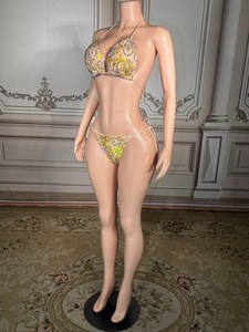 Traje de Baño de Dos Piezas de Chifón <span class=keywords><strong>para</strong></span> Mujer, Diseño Floral, Escote en V Profundo, Espalda Descubierta, Adornos de Pedrería, Tallas Grandes - Product Image 3