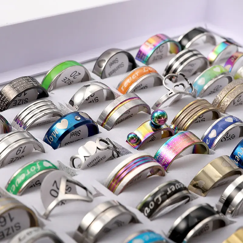 2022 New Wholesale Cheap Mixed Women Finger Rings Set Wedding Engagement Jewelry Bulk Lot Stainless Steel Ring For Men