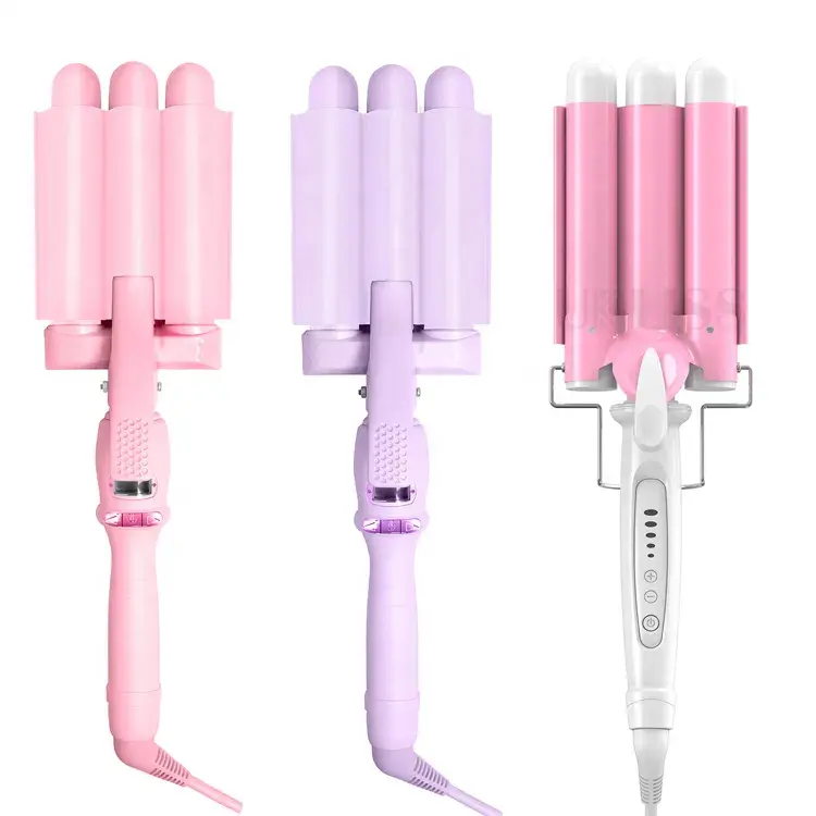 Home use new three barrel ceramic Ionic big wave curler automatic LCD curling iron with triple barrel hair waver hair curler