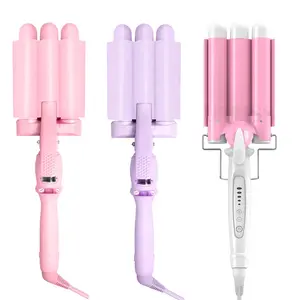 Uso doméstico novo três barril de cerâmica Iônica grande onda curler automática LCD cabelo curling iron com barril triplo cabelo vacilar curler