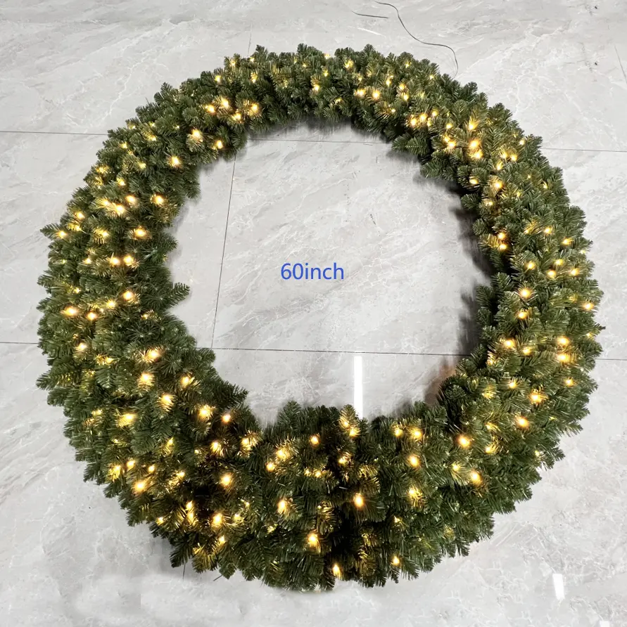 Wholesale Christmas Decorations 60inch Pre lit Artificial Christmas Anti- UV Wreath Commercial Out Door