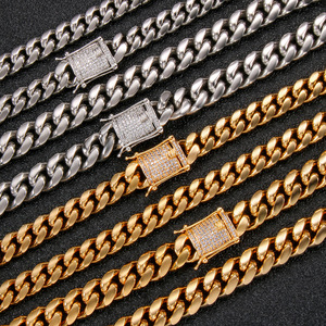 Wholesale 18K PVD Gold Plated Stainless Steel Miami Cuban Link <b>Chain</b> Necklace <b>Iced</b> <b>Out</b> | Heavy Hip Hop Style Jewelry for Men - Product Image 3