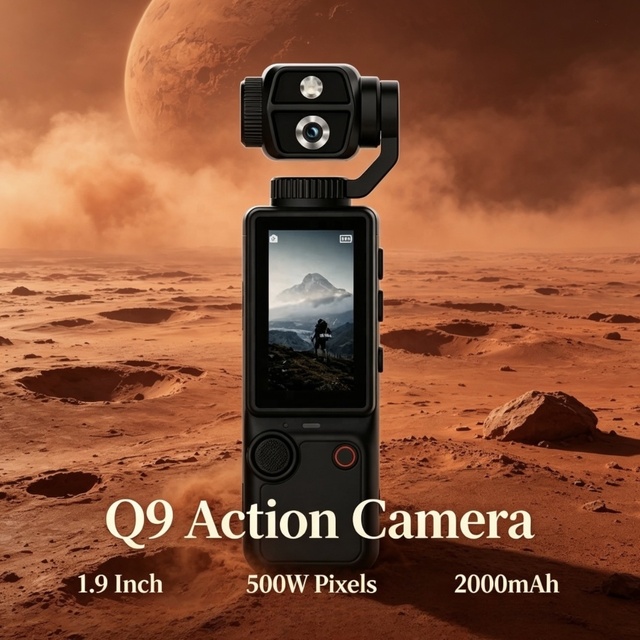 Multi-function Q9 Sports Camera 180° Rotatable Clear Camera 5.0MP with Fill Light 1.9 Inch Screen 2000mAh Battery for Vlog