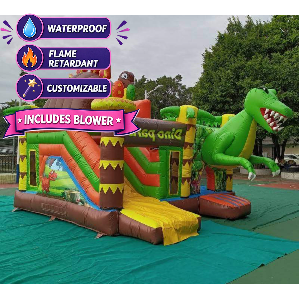 Building Blocky Pattern Commercial Dinosaur Building Block Inflatable Jungle Cartoon Jumping ...