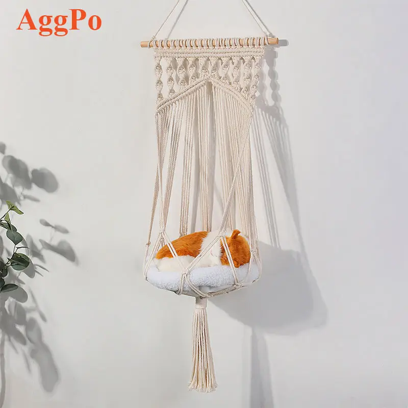 Hanging Macrame Cat Hammock Bed, Cat Swing Bed-Space Saving Window Perch for Indoor Cats