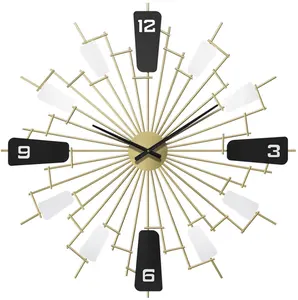55 * 55cm芸術的な装飾モダンな家大きな装飾的な金属製の壁時計シンプルな装飾ゴールドメタル3D壁時計
