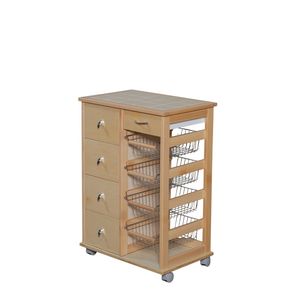 MASLEGNO Carro de Almacenamiento Moderno y Compacto de Madera de Haya con Ruedas de Plástico, Asas de Hierro y Perillas de Plástico Cromadas, Profesional, de Madera Maciza - Product Image 1