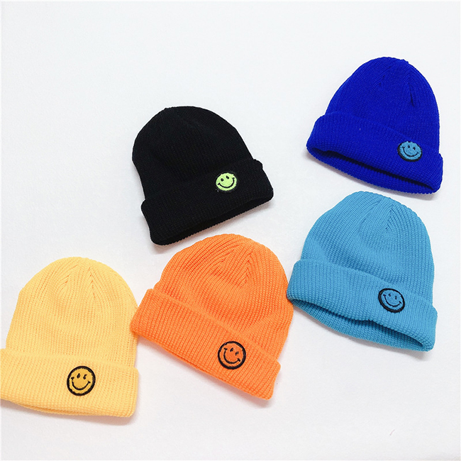 Детские осенне-зимние шапки, детские вязаные шапки со смайликом, детские шапки-пуловеры