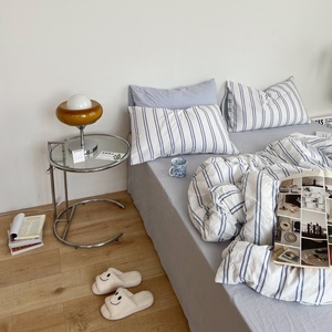 Bộ đồ giường Nhà Sọc sợi nhuộm rửa bông chambray Duvet Quilt Cover bộ đồ giường đặt chăn Ga Trải Giường Bộ gối - Product Image 4