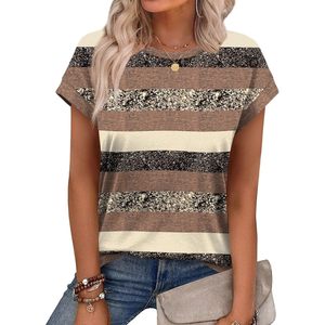 FOXA Camiseta sin mangas de verano para mujer, manga corta, cuello redondo, estampado a rayas, blusa tipo túnica de algodón transpirable, S 3XL - Product Image 1