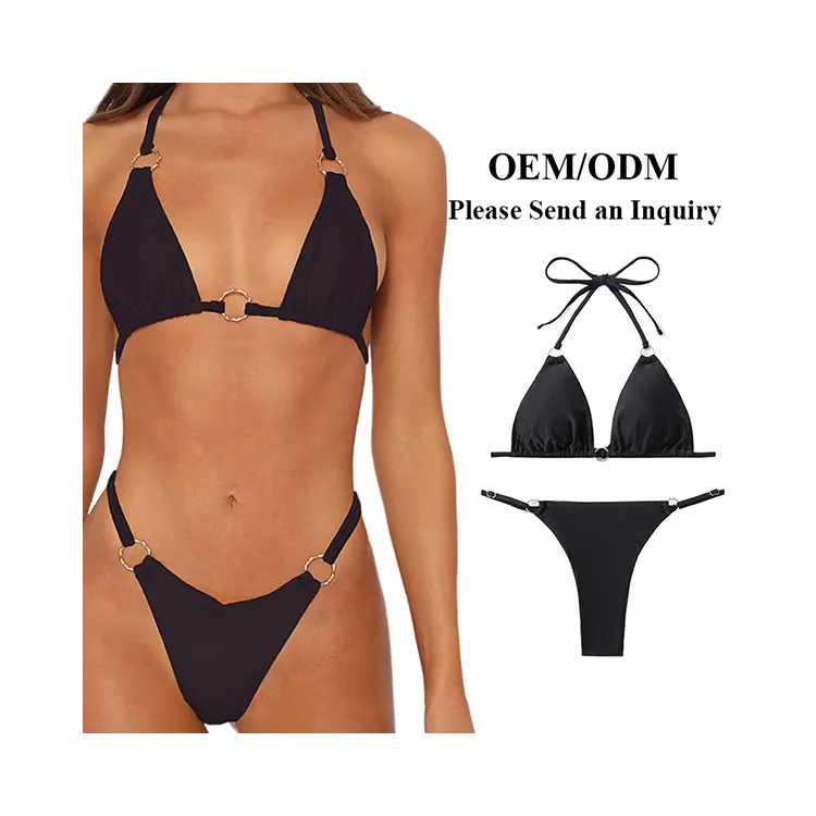 Popular Customized Two Pieces Swimsuits Swimwear Beachwear Bikini Sexy Bikini Set Bathing Suit Polyester OEM Service for Women