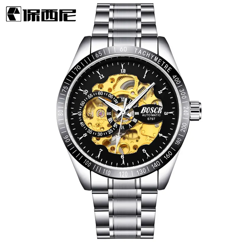 BOSCK Brand Luxury Automatic Mechanical Men Sport Watch Skeleton Dial Waterproof Self Winding Watches Male Dress Clock Self Wind
