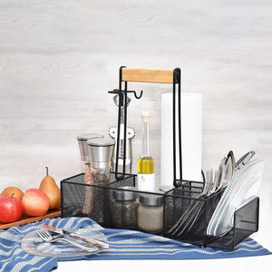 Cesta para Barbacoa y Picnic con Portarrollos de Papel, Mango de Madera y 2 Ganchos, <span class=keywords><strong>Accesorios</strong></span> para Caravana, para Cubiertos y Condimentos - Product Image 3