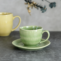 Service de vaisselle en grès côtelé vert et pêche de qualité commerciale, assiettes en céramique gaufrées résistantes aux éclats pour banquets et services de traiteur