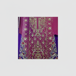 Rosa oscuro indio/pakistaní adornado Dabka Zari trabajo gasa A-Line estampado Floral vestido de novia encaje botón decoración cuello redondo largo - Product Image 1
