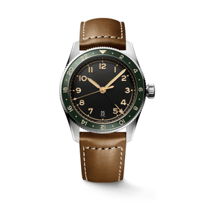 Reloj automático de doble hora para hombre con esfera luminosa giratoria, correa de cuero, ventana de fecha, reloj de pulsera deportivo informal Longinesing - Product Image 1