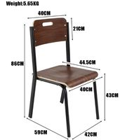 Chaise en bois avec structure en métal noir, assise en bois courbé avec dossier à poignée, chaise d'écolier moderne et durable