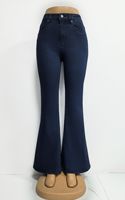 Jean évasé taille haute extensible pour femme, coupe slim, cinq poches, décontracté, style cloche, vente en gros