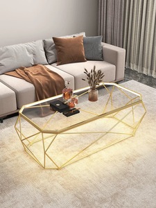 <strong>Polygon</strong> Stainless Steel Frame Tea <strong>Table</strong> Transparent Glass Top With LED Light Strip Coffee <strong>Table</strong> - Product Image 4