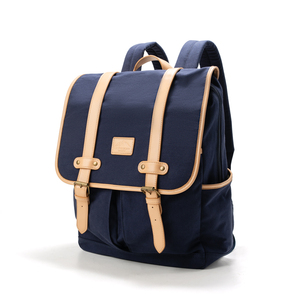 Classic Navy Canvas <b>Laptop</b> <b>Backpack</b> with Leather Straps and Buckle Closure Unisex Softback 20-39L Durable Design - Product Image 3