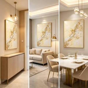 Modern Abstract Oil Painting <b>Gold</b> <b>Frame</b> Vertical Canvas Art For Entryway Living Room Decor - Product Image 3